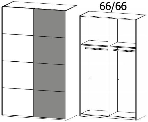 4B06 : 2 Door Sliding Wardrobe with 1 Carcase Color Door and 1 Application Door with Chrome Color Handle Strip