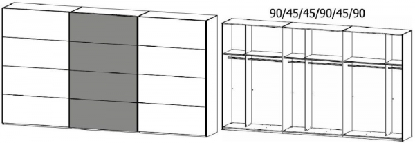 4B08 : 3 Door Sliding Wardrobe with 2 Carcase Color Door and 1 Application Door with Chrome Color Handle Strip