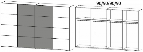 4B82 : 4 Door Synchronous Sliding Wardrobe with 2 Carcase Color Door and 2 Application Door with Aluminium Color Handle Strip
