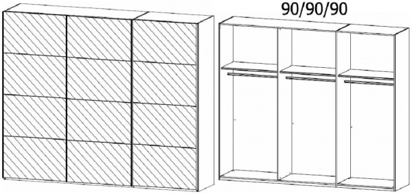 590X : 3 Mirror Door Sliding Wardrobe and Aluminium Color Handle Strip