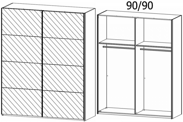 59T5 : 2 Mirror Door Sliding Wardrobe and Carcase Color Handle Strip