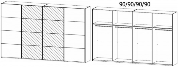 5B20 : 4 Door Synchronous Sliding Wardrobe with 2 Carcase Color Door and 2 Mirror Door with Chrome Color Handle Strip