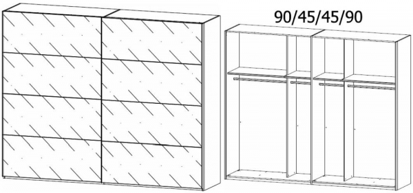 1908 : 2 Grey Mirror Door Sliding Wardrobe and Carcase Color Handle Strip