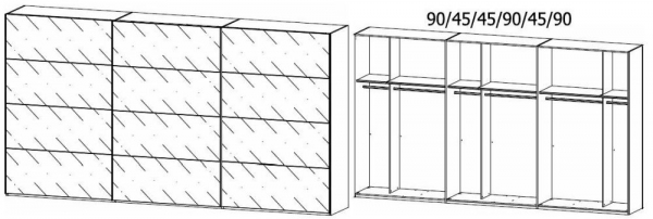 1911 : 3 Grey Mirror Door Sliding Wardrobe and Carcase Color Handle Strip