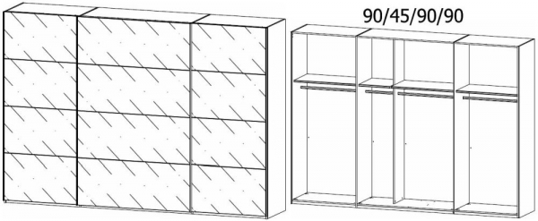 5942 : 3 Grey Mirror Door Sliding Wardrobe and Carcase Color Handle Strip
