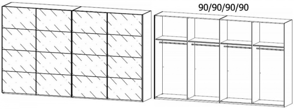 5Z49 : 4 Grey Mirror Door Synchronous Sliding Wardrobe and Carcase Color Handle Strip