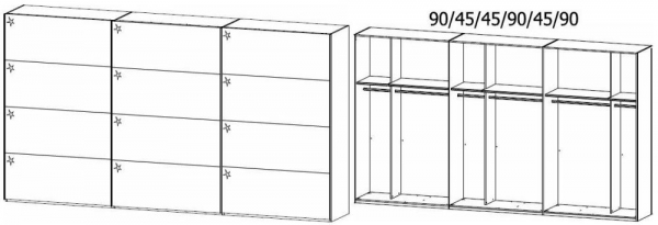 1P12 : 3 Door High Polish Sliding Wardrobe and Carcase Color Handle Strip