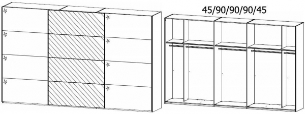 1PH3 : 3 Door Sliding Wardrobe with 2 High Polish Door and 1 Mirror Door with Aluminium Color Handle Strip