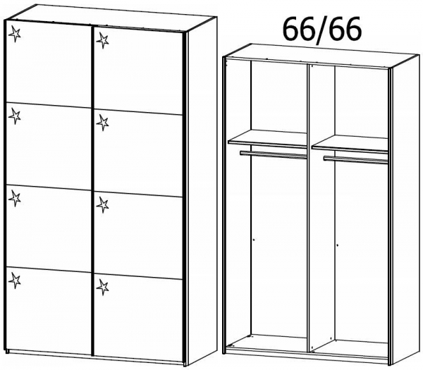 1R55 : 2 Door High Polish Sliding Wardrobe and Carcase Color Handle Strip