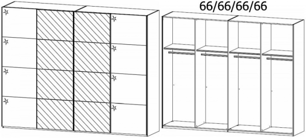 1T29 : 4 Door Synchronous Sliding Wardrobe with 2 High Polish Door and 2 Mirror Door with Aluminium Color Handle Strip