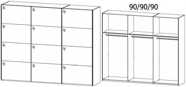 490P : 3 Door High Polish Sliding Wardrobe and Chrome Color Handle Strip