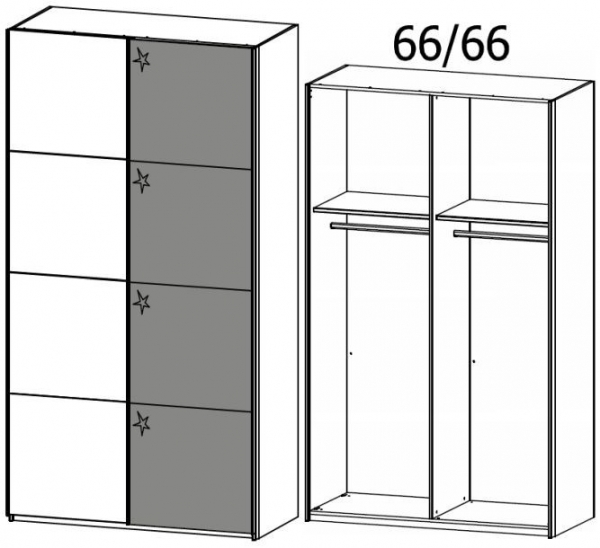 4B24 : 2 Door Sliding Wardrobe with 1 Carcase Color Door and 1 High Polish Door with Aluminium Color Handle Strip