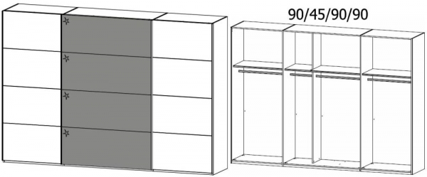 4B28 : 3 Door Sliding Wardrobe with 2 Carcase Color Door and 1 High Polish Door with Chrome Color Handle Strip