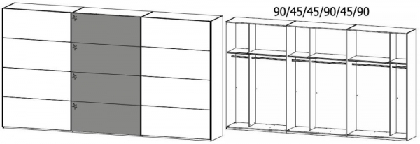4B29 : 3 Door Sliding Wardrobe with 2 Carcase Color Door and 1 High Polish Door with Aluminium Color Handle Strip
