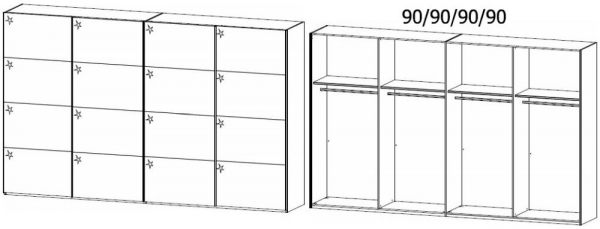 4P12 : 4 Door High Polish Synchronous Sliding Wardrobe and Aluminium Color Handle Strip