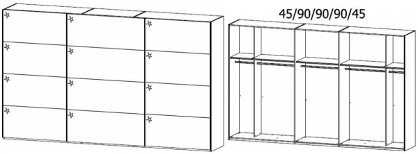 4P53 : 3 Door High Polish Sliding Wardrobe and Carcase Color Handle Strip