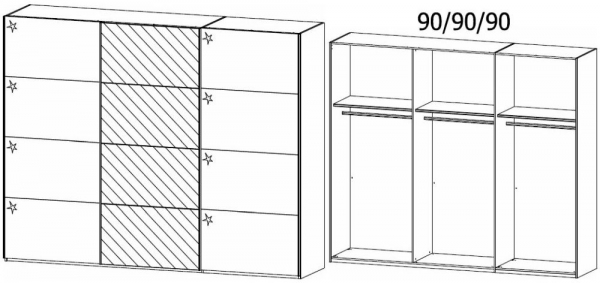 590Z : 3 Door Sliding Wardrobe with 2 High Polish Door and 1 Mirror Door with Chrome Color Handle Strip