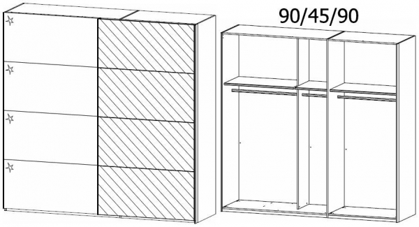 5P01 : 2 Door Sliding Wardrobe with 1 High Polish Door and 1 Mirror Door with Carcase Color Handle Strip