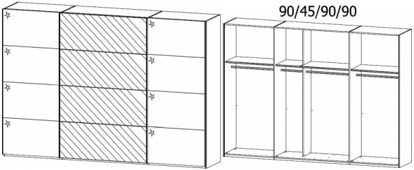 5P03 : 3 Door Sliding Wardrobe with 2 High Polish Door and 1 Mirror Door with Carcase Color Handle Strip