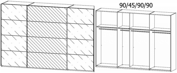 1925 : 3 Door Sliding Wardrobe with 2 Glass Door and 1 Mirror Door with Aluminium Color Handle Strip