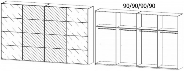 1930 : 4 Door Synchronous Sliding Wardrobe with 2 Glass Door and 2 Mirror Door with Chrome Color Handle Strip