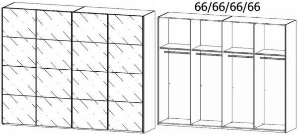 1Z61 : 4 Glass Door Synchronous Sliding Wardrobe and Chrome Color Handle Strip