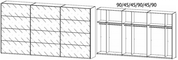 5957 : 3 Glass Door Sliding Wardrobe and Carcase Color Handle Strip