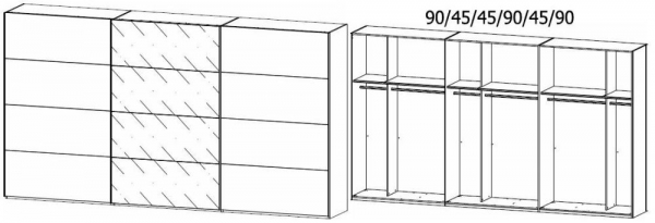 59J4 : 3 Door Sliding Wardrobe with 2 Carcase Color Door and 1 Glass Door with Carcase Color Handle Strip