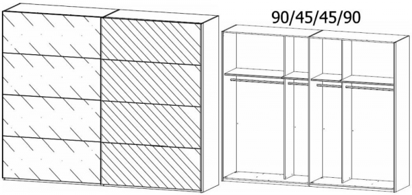 59X5 : 2 Door Sliding Wardrobe with 1 Glass Door and 1 Mirror with Chrome Color Handle Strip
