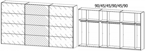 59X9 : 3 Door Sliding Wardrobe with 2 Glass Door and 1 Mirror with Carcase Color Handle Strip