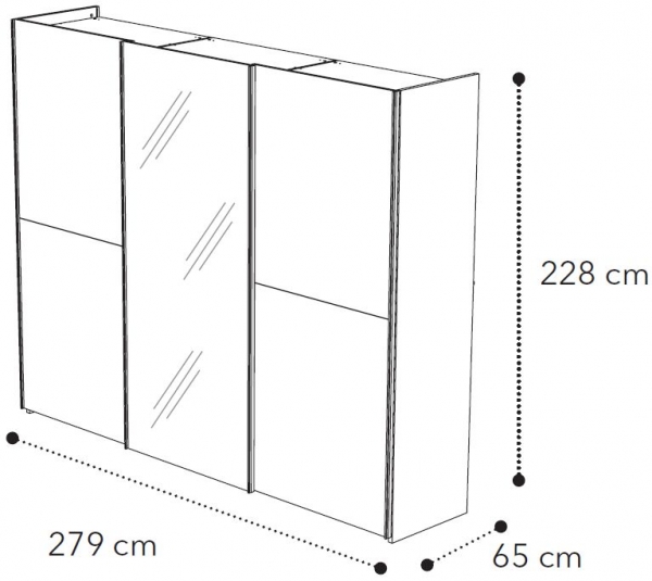 3 Door 1 Mirror Sliding Wardrobe