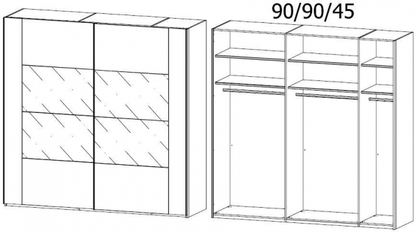 1DG2 : 2 Door Sliding Wardrobe with Color Front Frame and Middle Door Section White Wave Glass with Chrome Color Handle Strip