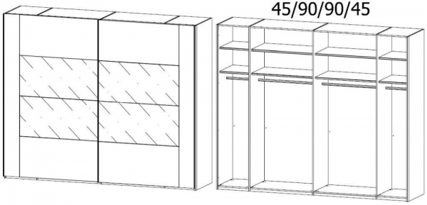 1DG3 : 2 Door Sliding Wardrobe with Color Front Frame and Middle Door Section White Wave Glass with Chrome Color Handle Strip
