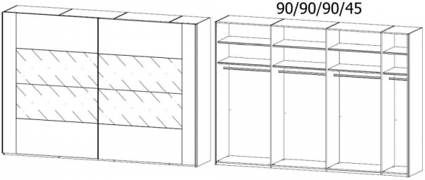 1DG4 : 2 Door Sliding Wardrobe with Color Front Frame and Middle Door Section White Wave Glass with Carcase Color Handle Strip