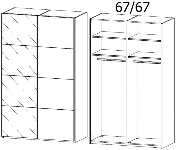 1HA3 : 2 Door Sliding Wardrobe with 1 Left Door High Polish and 1 Right Door Color Front with Aluminium Color Handle