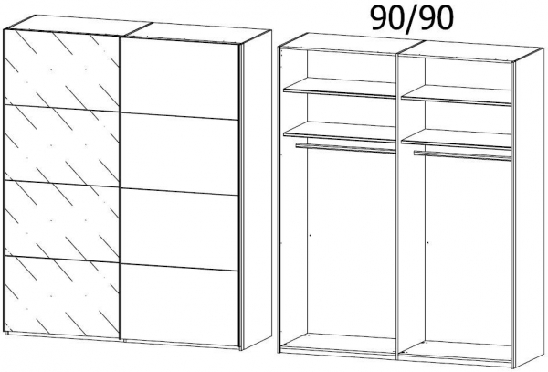 1HA4 : 2 Door Sliding Wardrobe with 1 Left Door High Polish and 1 Right Door Color Front with Carcase Color Handle