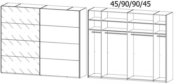 1HA6 : 2 Door Sliding Wardrobe with 1 Left Door High Polish and 1 Right Door Color Front with Aluminium Color Handle