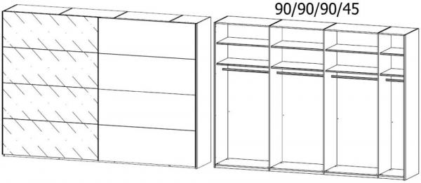 1HA7 : 2 Door Sliding Wardrobe with 1 Left Door High Polish and 1 Right Door Color Front with Chrome Color Handle
