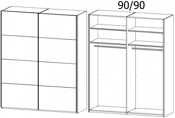 16T4 : 2 Door Sliding Wardrobe with High Polish Front and Carcase Color Handle
