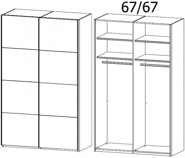 4430 : 2 Door Sliding Wardrobe with Color Front and Aluminium Color Handle