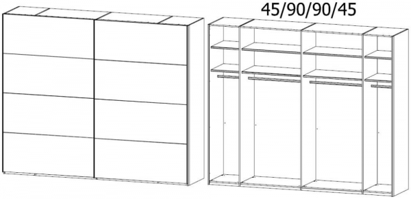 45S2 : 2 Door Sliding Wardrobe with Color Front and Carcase Color Handle
