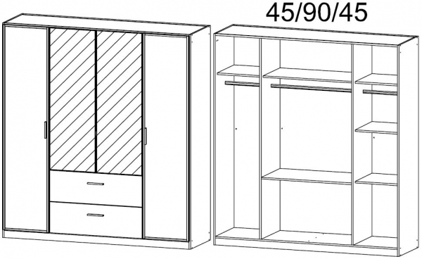 011Z : 4 Door 2 Drawer Combi Wardrobe with 2 Carcase Door and 2 Mirror Door