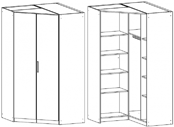 0X7A : 2 Door Corner Wardrobe with High Polish Front and Chrome Color Short Handle