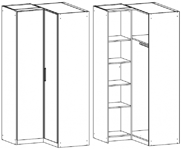 17D7 : 2 Door Corner Wardrobe with Color Front and Vertical and Horizontal Trim and Chrome Color Long Handle