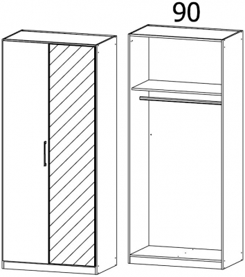 53S5 : 2 Door Wardrobe with 1 Mirror Door and High Polish Front