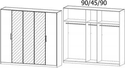 53S6 : 5 Door Wardrobe with 3 Mirror Door and High Polish Front