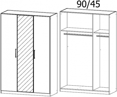 53S7 : 3 Door Wardrobe with 1 Mirror Door and High Polish Front