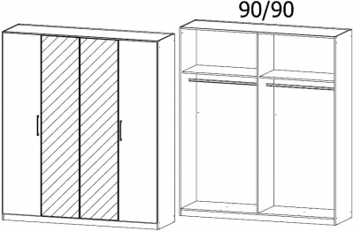 53S8 : 4 Door Wardrobe with 2 Mirror Door and High Polish Front