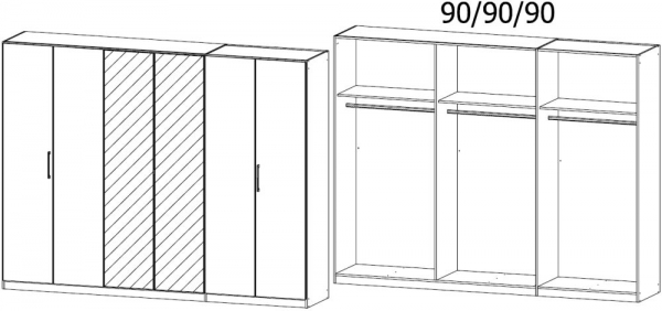 5F30 : 3 Door Wardrobe with 2 Mirror Door and Color Front