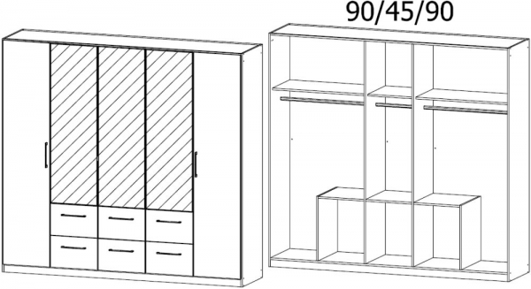 5K38 : 5 Door 6 Drawer Combi Wardrobe with 3 Mirror Door and Color Front